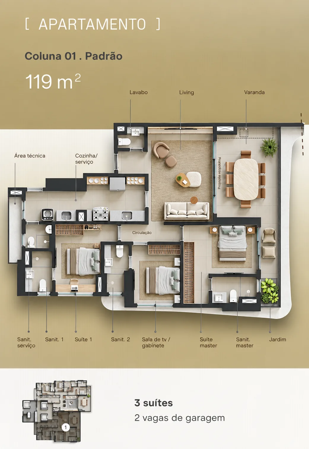 Planta padrão 119,06 m²