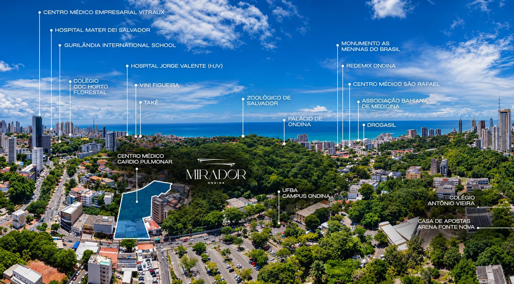 Localização do Mirador Ondina e pontos de interesse