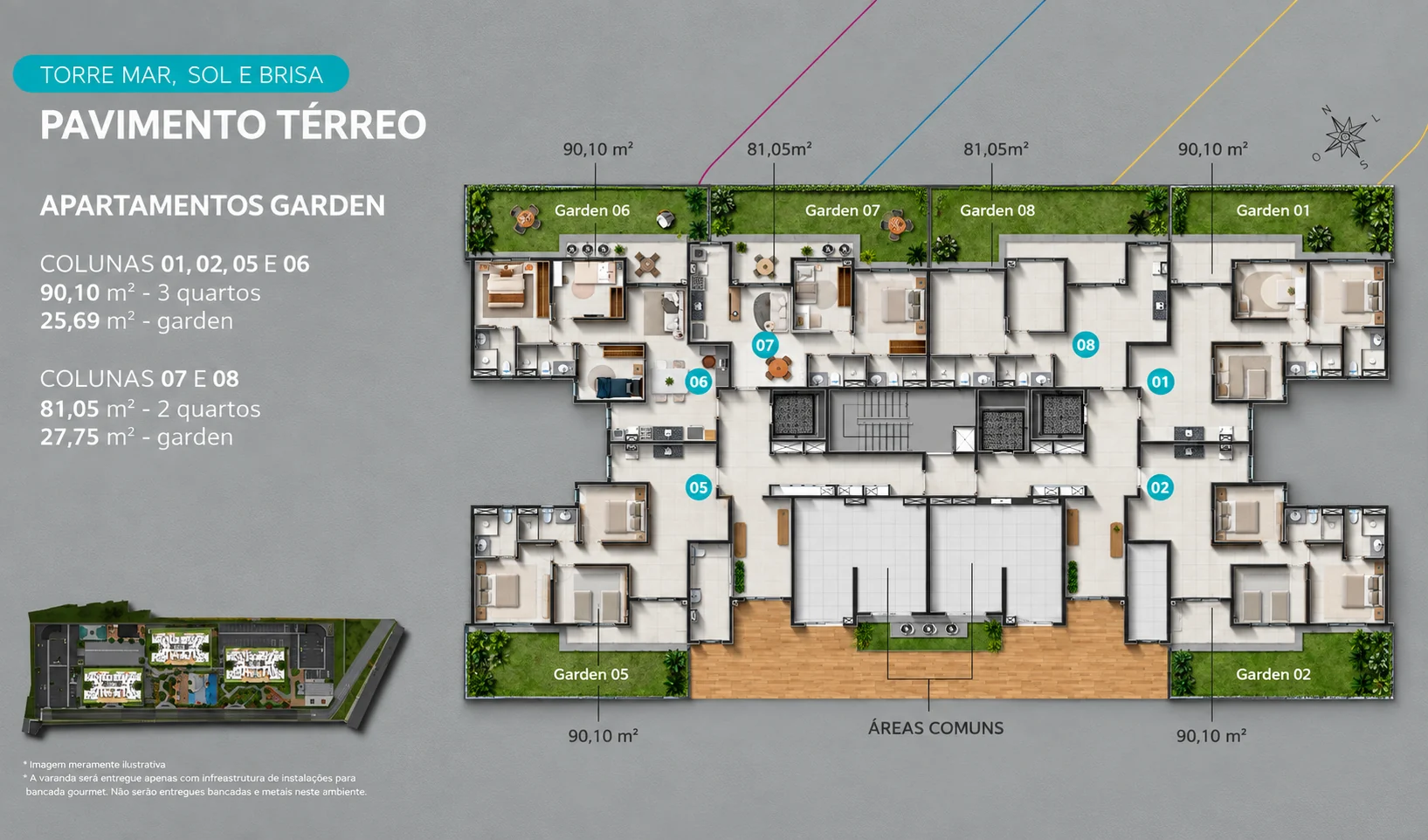 Plantas Garden de 81,05 m² e 90,10 m²
