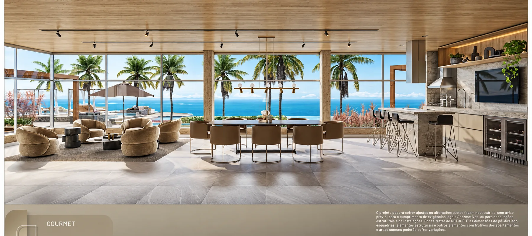 Espaço gourmet com vista para o mar